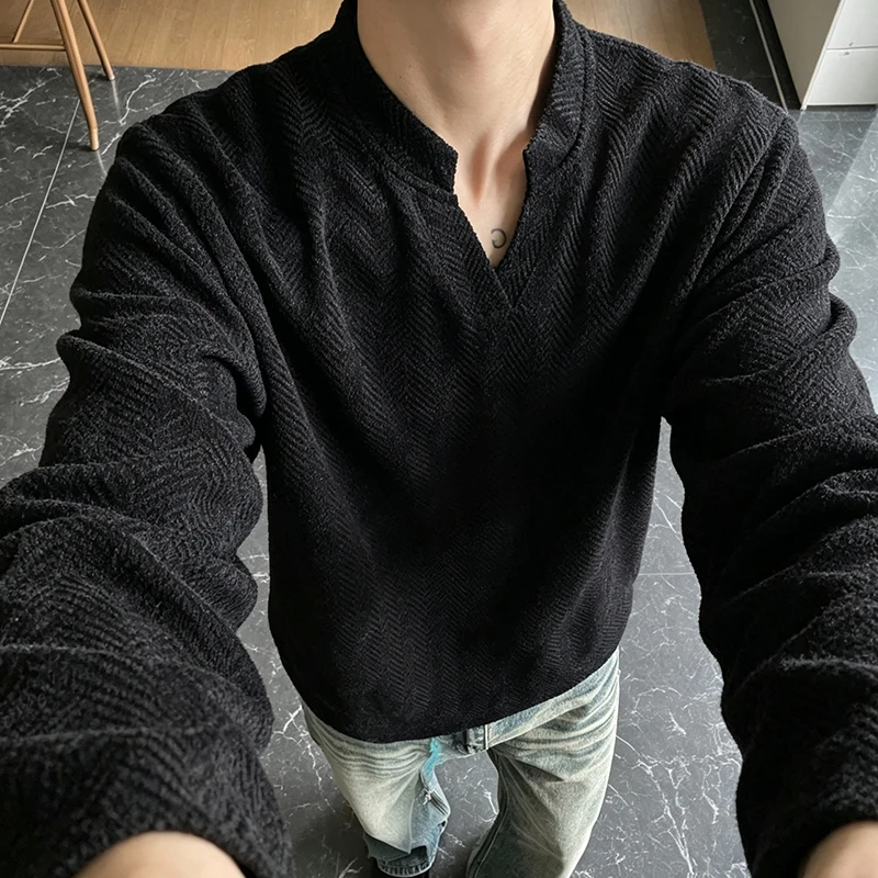 Mens Fashion Summer - Mens Notched V Neck Long Sleeve