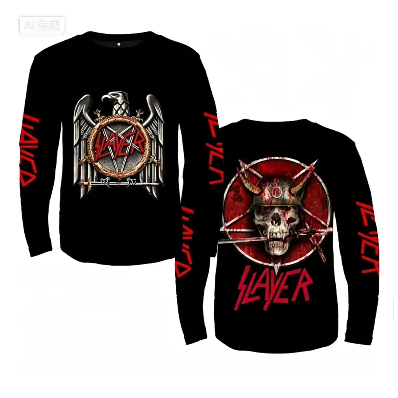 3D Long Sleeve Rock Slayer Ban - đánh giá và giá Mens Fashion Clothes