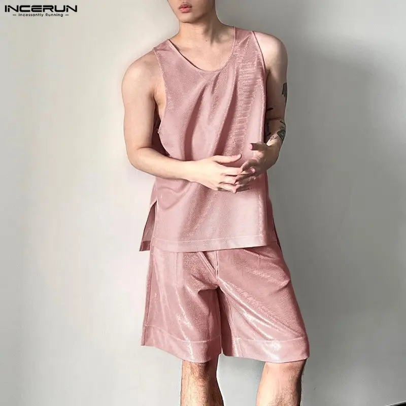 INCERUN Men's Sets Shiny Solid - đánh giá và giá Mens Fashion Summer