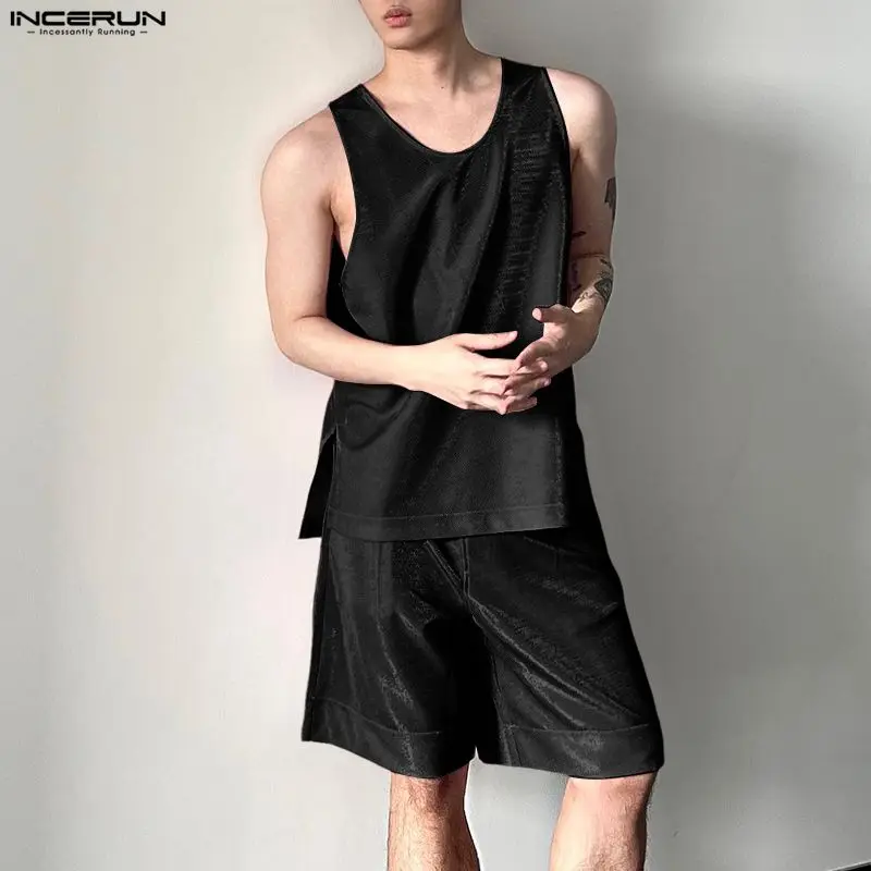 INCERUN Men's Sets Shiny Solid - đánh giá và giá Mens Fashion Summer