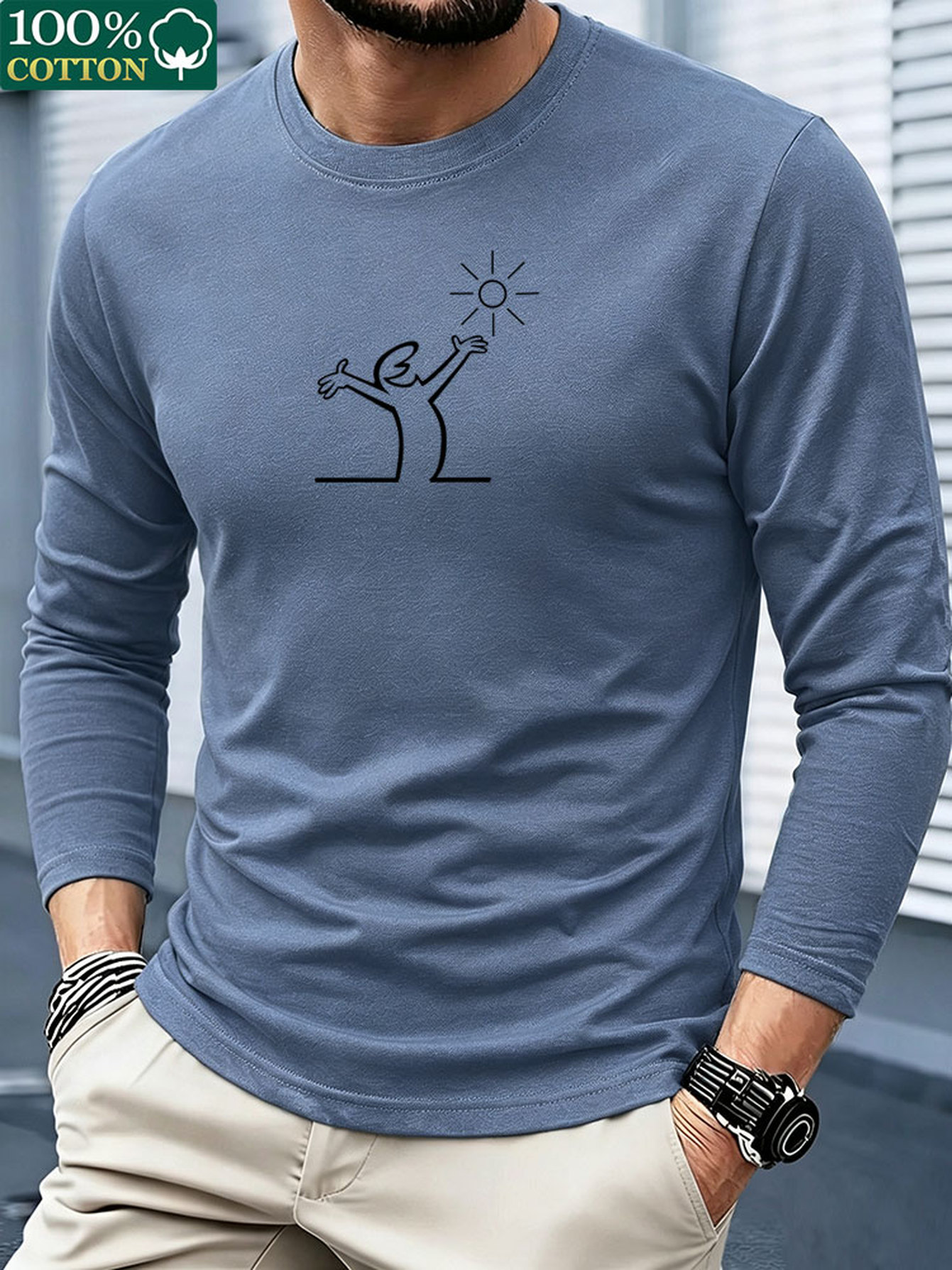 Men 100% Cotton Long Sleeve T  - đánh giá và giá Mens Fashion Summer
