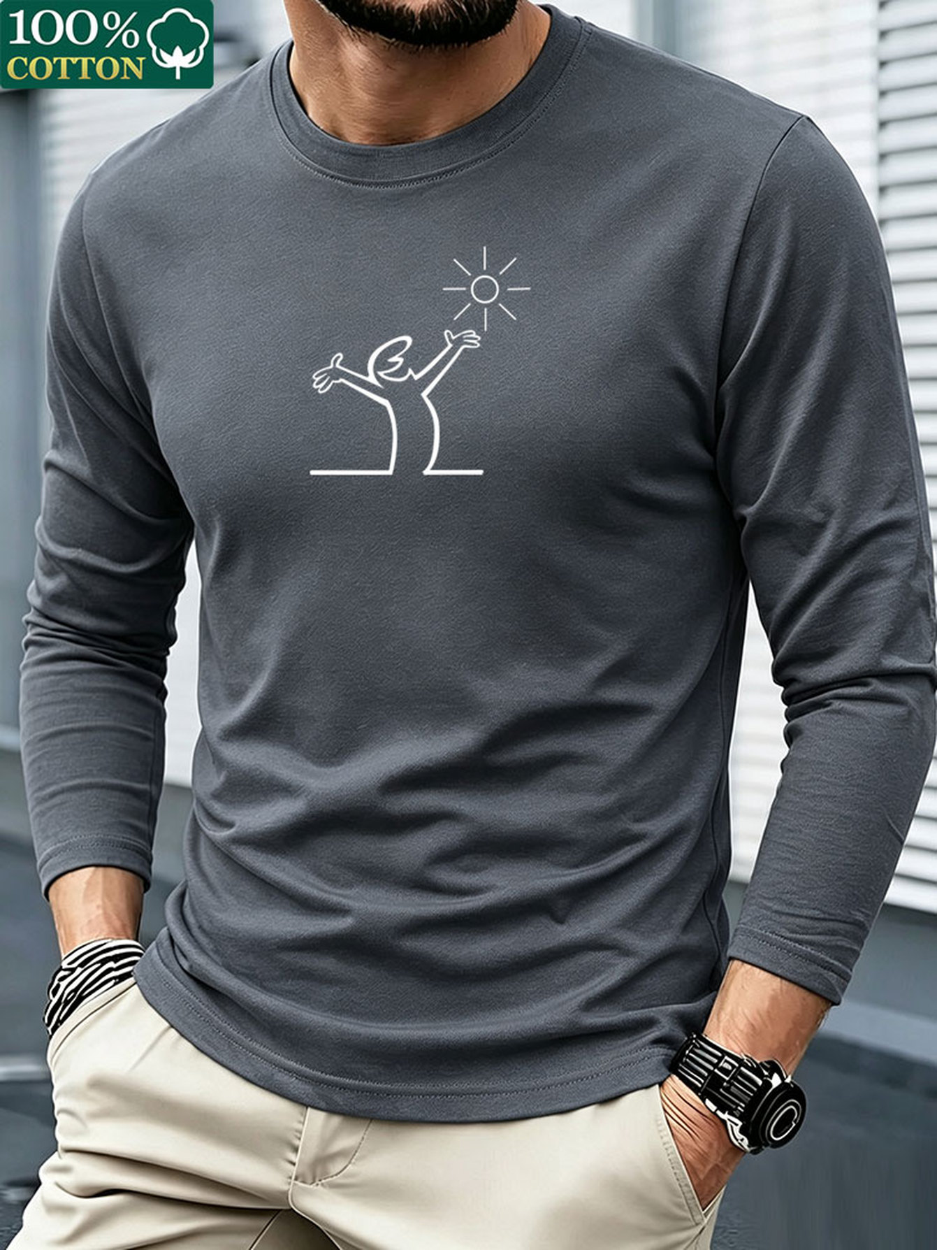 Men 100% Cotton Long Sleeve T  - đánh giá và giá Mens Fashion Summer