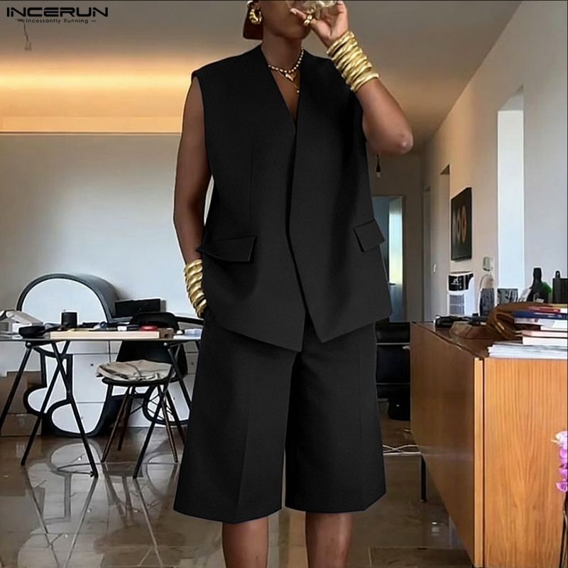 INCERUN Men Sets Solid Color V - đánh giá và giá Mens Fashion Summer